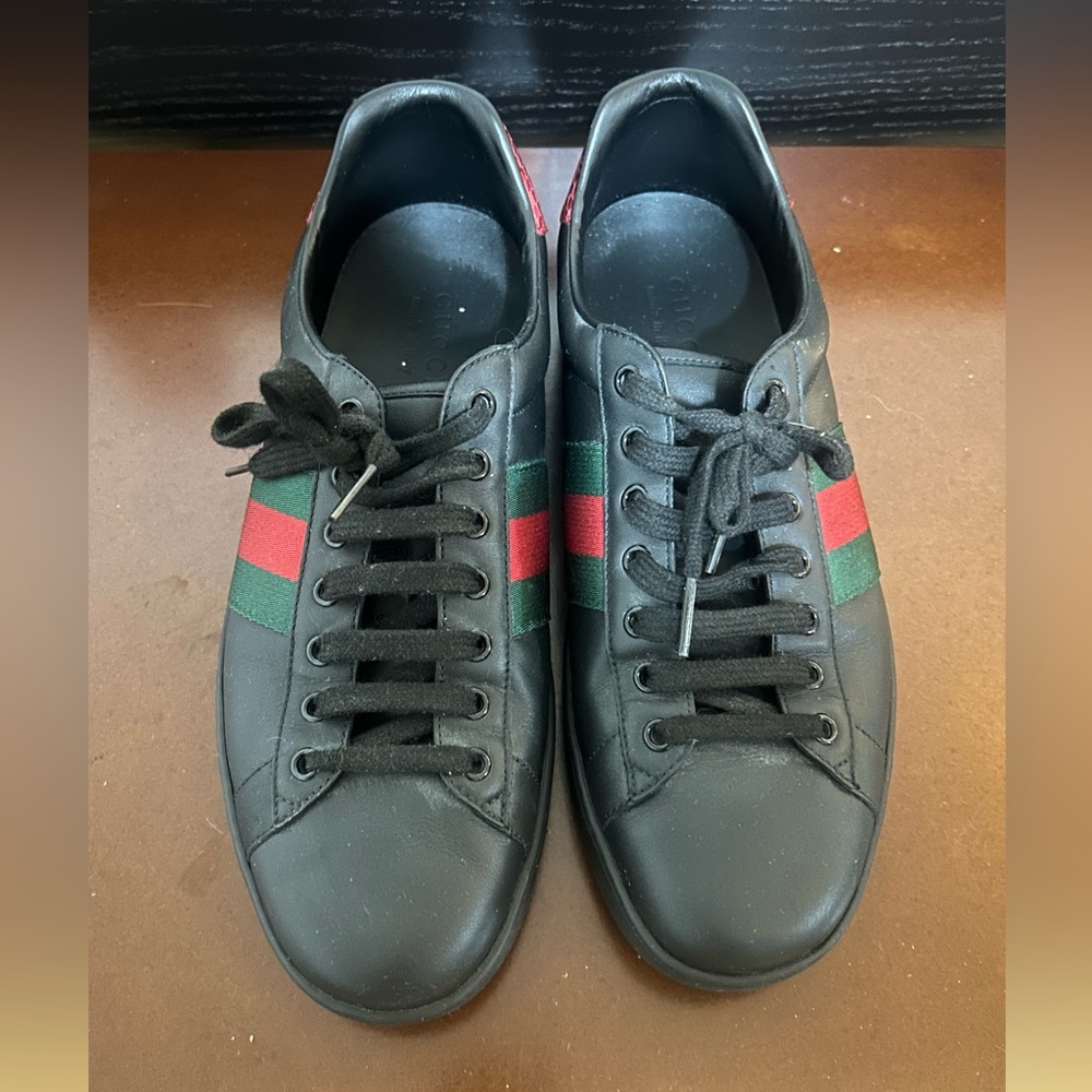 Gucci Black Sneakers with Red and Green Accents
